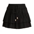 Gonna-pantalone nera a strati con coulisse elastica in vita e perline in legno - S / Nero