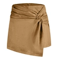 Women's brown faux suede skort with asymmetrical wrap design and twisted knot detail - Camel