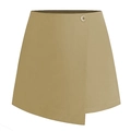 High-waist khaki skort with asymmetric wrap front and decorative round button - Khaki