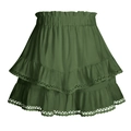 Deep green tiered ruffle skirt with elastic waistband and decorative lace edges - S / Army Green
