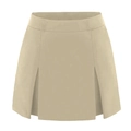 Vista de detalle de la falda evasé plisada caqui de talle alto con pliegues simétricos - S / Beige