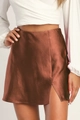 Mini-jupe en satin marron à taille haute avec fente latérale et finition satinée - Brun (Personnalisé)