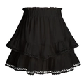 Women's black high waisted tiered ruffle skort with elastic smocked waist and lace trim - S / Black
