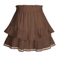 Deep brown tiered ruffle mini skirt with elastic waist and lace trim detailing - S / Brown