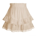 Beige tiered ruffle skort with elastic high waist and delicate lace trim accents - Beige