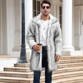 Men's stylish faux fur long coat in silver gray with large lapel for winter fashion - S / Snow Fox White Mix