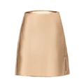 Mini-jupe en satin doré champagne avec taille haute et fente latérale discrète - Champagne