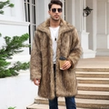Men's long faux fur coat in brown texture with wide lapels and a stylish outdoor fit - Long Yellow Fur