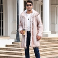 Men's luxury faux fur long coat in gradient white and brown for winter street style fashion - S / White with Coffee Tips