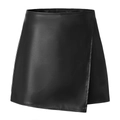 Falda corta cruzada de cuero sintético negro para mujer con acabado de PU texturizado - S / Negro