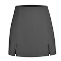 High waisted dark charcoal grey skort with symmetrical side slits and A-line silhouette - Gray
