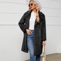Women's black long sleeve faux fur coat with oversized lapel collar and plush texture - S / Black