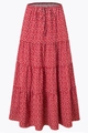 Jupe longue rouge taille haute avec motif cœur blanc et design à cordon étagé - Rouge Imprimé
