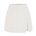 High waist white split mini skirt with elastic suit fabric and safety shorts lining - S / White