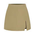 High-waist khaki A-line skirt with front slit detail in premium stretch fabric - S / Khaki