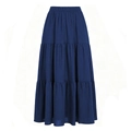 Elastic high waist navy blue tiered maxi skirt made of breathable linen cotton blend - S / Navy Blue