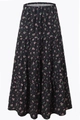 Jupe longue noire à fleurs à taille haute élastique et cordon de serrage pour femme - Noir Imprimé