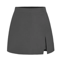 High-waisted A-line dark grey skort with side slit detail and minimalist design - S / Gray