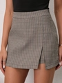 Women's high waist houndstooth skort with asymmetrical slit in brown and black - S / Brown Houndstooth