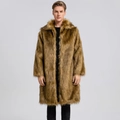 Cappotto lungo da uomo in ecopelliccia marrone con trama morbida e ampi revers - 3XL / cuoio