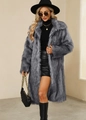 Chic long faux fur coat for women with square neck design in stylish street style look - 3XL / Gray Faux Fur