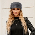 Close-up of fluffy dark grey faux fur headband showcasing the soft plush texture for winter - White Grey Long Fur