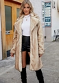 Chic beige faux fur coat for women styled with black leather shorts and over-knee boots - S / Beige Gradient Tips