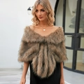 Elegant brown faux fox fur shawl wrap for women perfect for winter bridal gowns - One Size / Long Yellow Fur