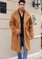 Detail of faux fur long coat for men with oversized collar in caramel color - Tiger Amber Long Fur