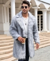 Silver grey faux fox fur coat for men featuring a plush long pile texture and lapel design - S / Grey Fur Black Tips