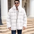 Men's stylish white faux fur coat with a horizontal striped texture and plush finish - S / White