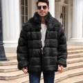 Manteau de luxe pour homme en fausse fourrure noire avec texture matelassée horizontale - S / Noir