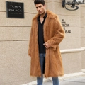 Herren Pelzmantel aus braunem Fuchsfell-Imitat mit großem Revers für urbanen Style - S / Tiger Bernstein langes Fell