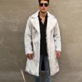 Men's faux fox fur mid-length coat in grey and white gradient with lapel collar - S / Snow Fox White Mix