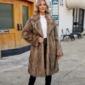 Women's mid-length brown faux fur coat with large lapel in a stylish urban street view - S / Long Yellow Fur