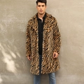 Detail of tiger print faux fur coat with oversized lapels and realistic animal texture - S / Yellow Tiger Print
