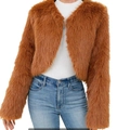 Veste courte chic en fausse fourrure beige pour femme avec texture moelleuse à poils longs - Chameau
