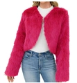 Veste courte en fausse fourrure rose vif avec un design ouvert élégant et moderne - Rose rouge