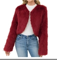 Veste courte en fausse fourrure rouge foncé pour femme avec texture douce et élégante - Bordeaux