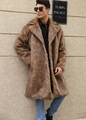 Men's faux fox fur coat in brown with peak lapels and premium thick faux fur texture - Yellow Base Black Tips