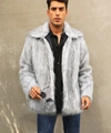 Dettaglio della giacca in ecopelliccia grigia con collo a rever per uno stile invernale uomo - S / Pelliccia Grigia Punte Nere