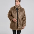 Cappotto in pelliccia sintetica marrone da uomo con collo alto e trama felpata - S / Pelliccia Lunga Gialla