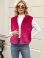 Detail of fluffy rose red faux fur vest showing plush texture and premium lining quality - S / Rose Red