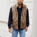 Men's faux fur vest in brown tan with high collar and plush texture for outdoor style - S / Tan