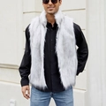 Men's stylish faux fox fur vest in white and grey with a warm stand collar design - S / Grayish White
