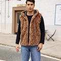 Gilet con cappuccio in ecopelliccia da uomo con stampa serpente marrone per look casual outdoor - S / Snake Print