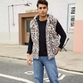 Gilet da uomo in pelliccia sintetica con cappuccio e stampa leopardata alla moda - S / Leopardo Bianco