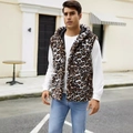 Gilet da uomo in ecopelliccia con cappuccio e stampa leopardata in stile street casual - S / Stampa leopardata marrone