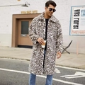 Men's long faux fur coat featuring a bold leopard print design with a stylish lapel collar - S / White Leopard