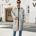 Men's faux fur long coat with grey and black wolf-like texture and large lapel collar - S / Short Snow Fox Style